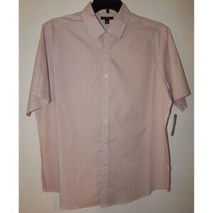 Men's Alfani LARGE Salmon Color w/ Stripe S/S Button Up Dress Shirt NWT Orig 65.